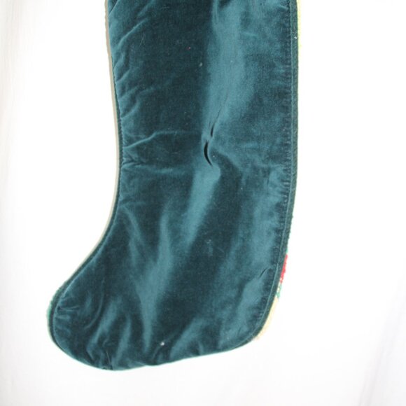 Vintage Wool Tapestry Needlepoint 18" Christmas Nutcracker Stocking Green Velvet - Picture 5 of 7